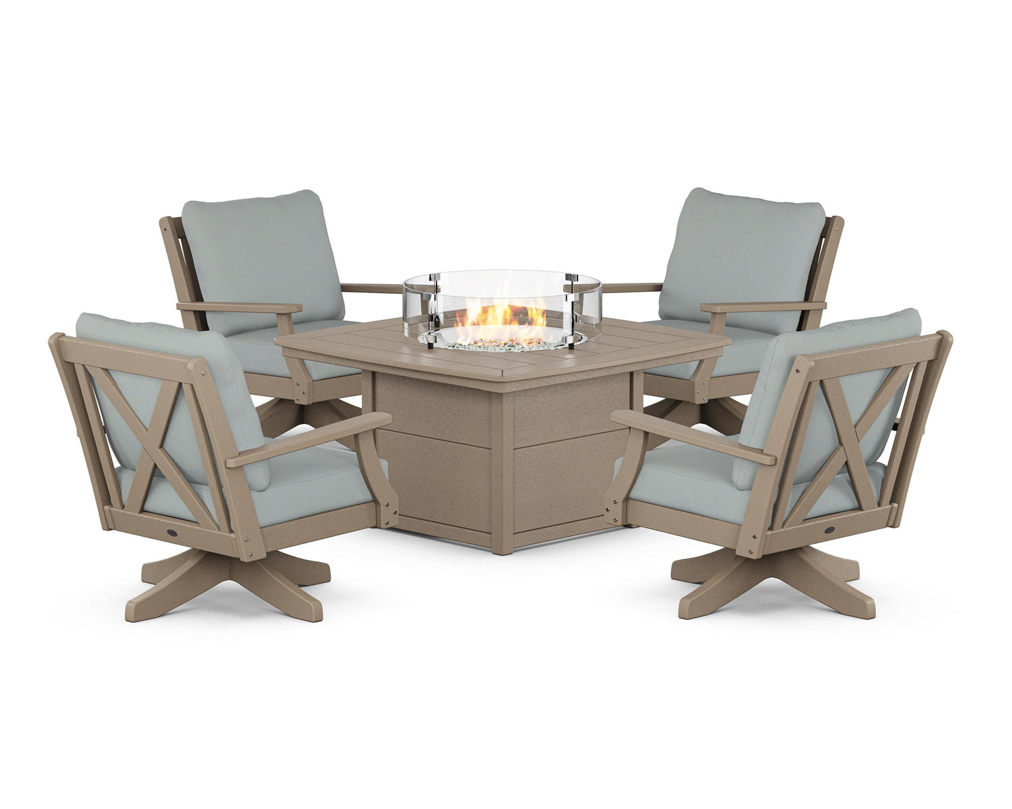 Braxton 5-Piece Deep Seating Swivel Conversation Set with Fire Pit Table
