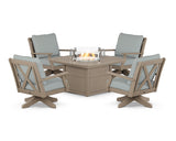 Braxton 5-Piece Deep Seating Swivel Conversation Set with Fire Pit Table