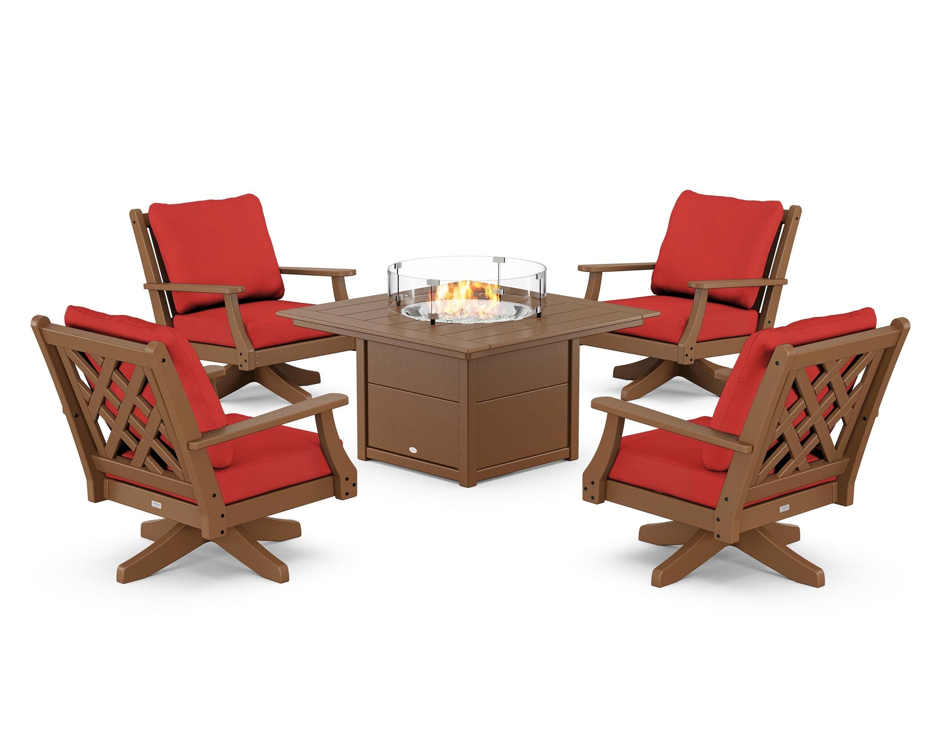 Wovendale 5-Piece Deep Seating Swivel Conversation Set with Fire Pit Table