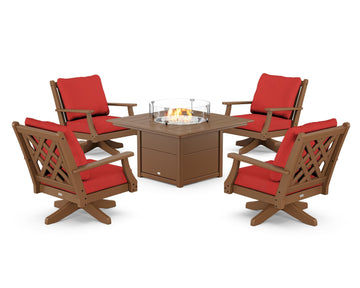 Wovendale 5-Piece Deep Seating Swivel Conversation Set with Fire Pit Table