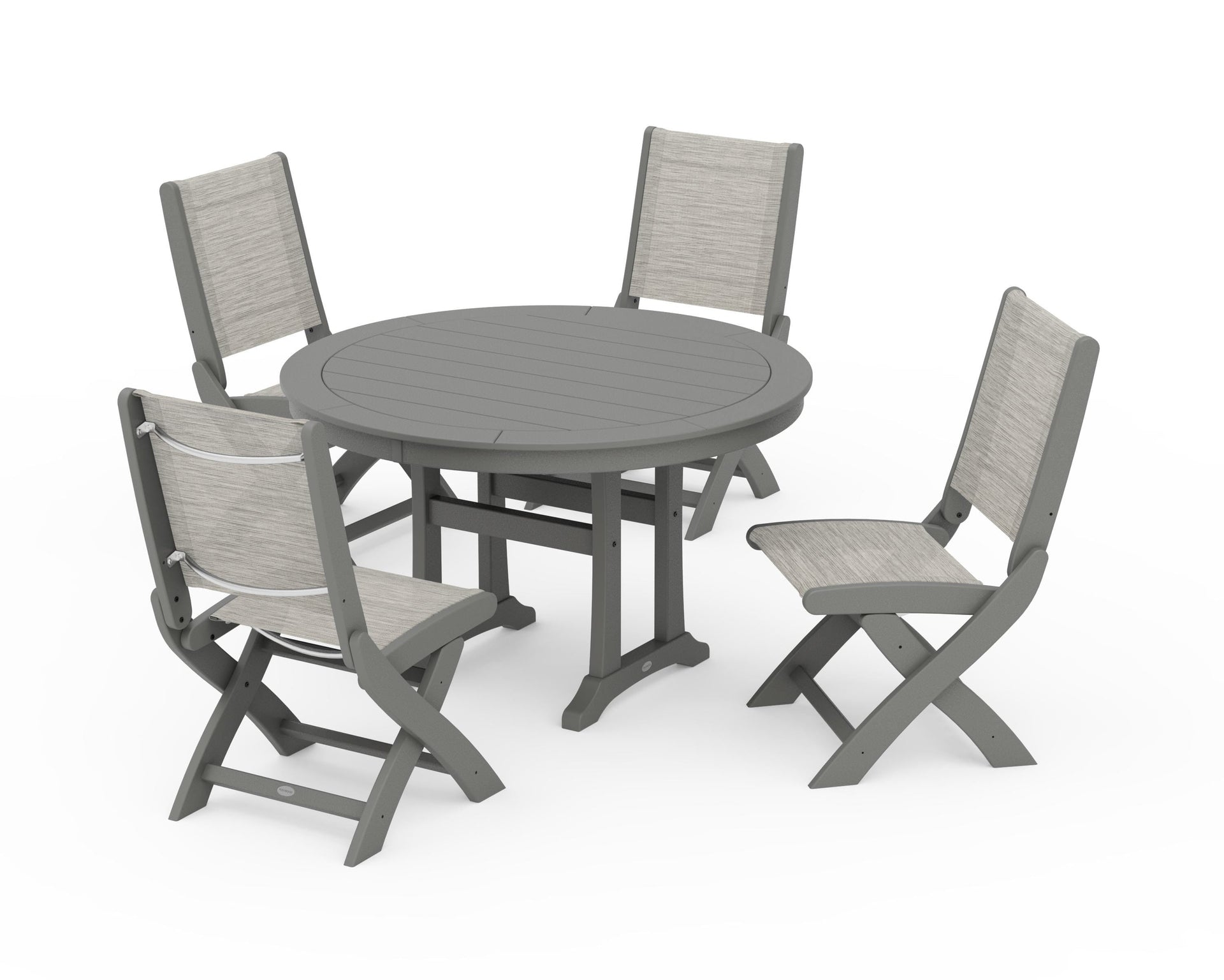Coastal Folding Side Chair 5-Piece Round Dining Set With Trestle Legs