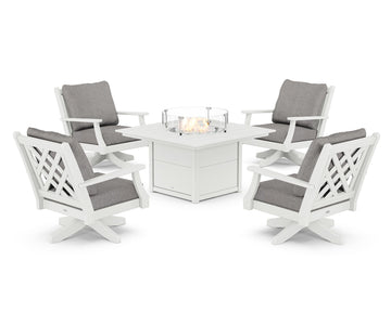 Wovendale 5-Piece Deep Seating Swivel Conversation Set with Fire Pit Table
