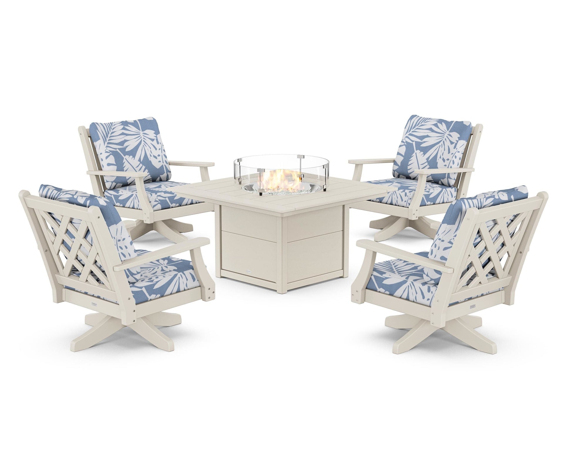 Wovendale 5-Piece Deep Seating Swivel Conversation Set with Fire Pit Table