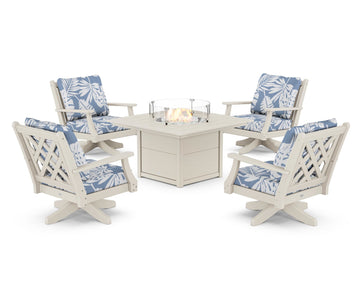 Wovendale 5-Piece Deep Seating Swivel Conversation Set with Fire Pit Table