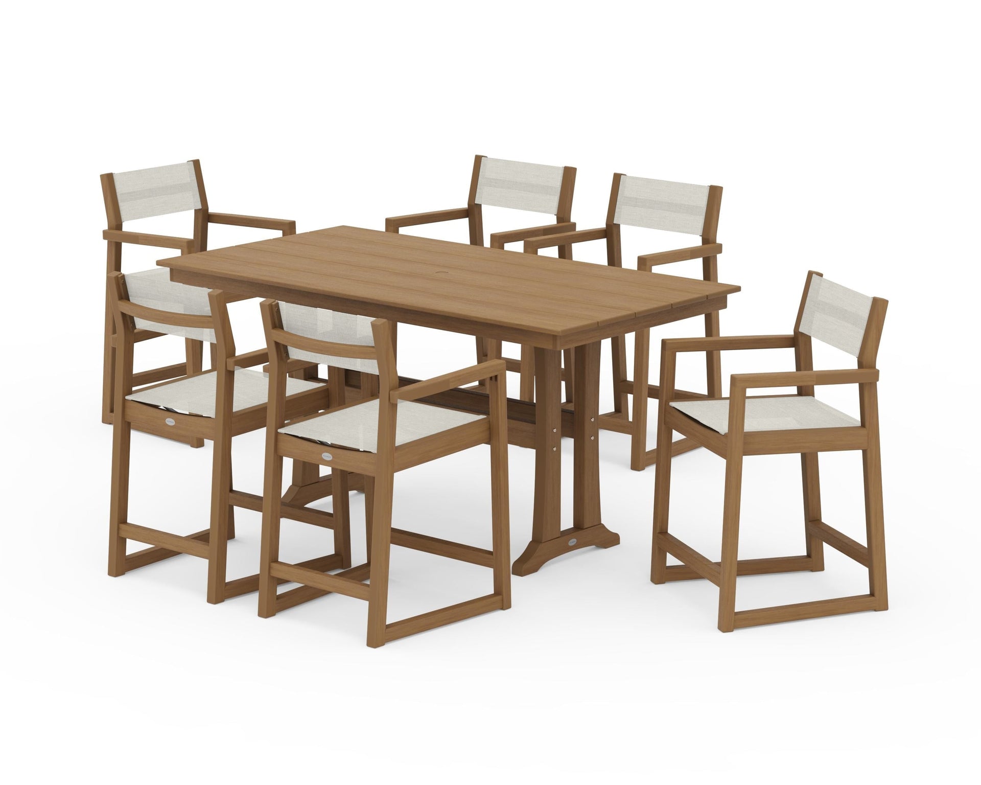 EDGE Sling Arm Chair 7-Piece Farmhouse Counter Set with Trestle Legs