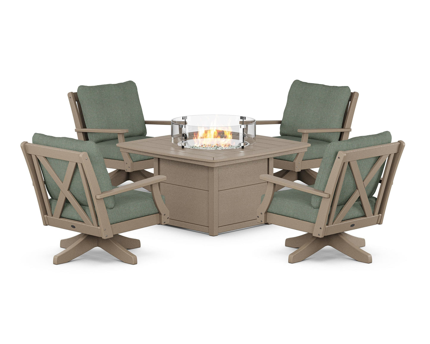 Braxton 5-Piece Deep Seating Swivel Conversation Set with Fire Pit Table