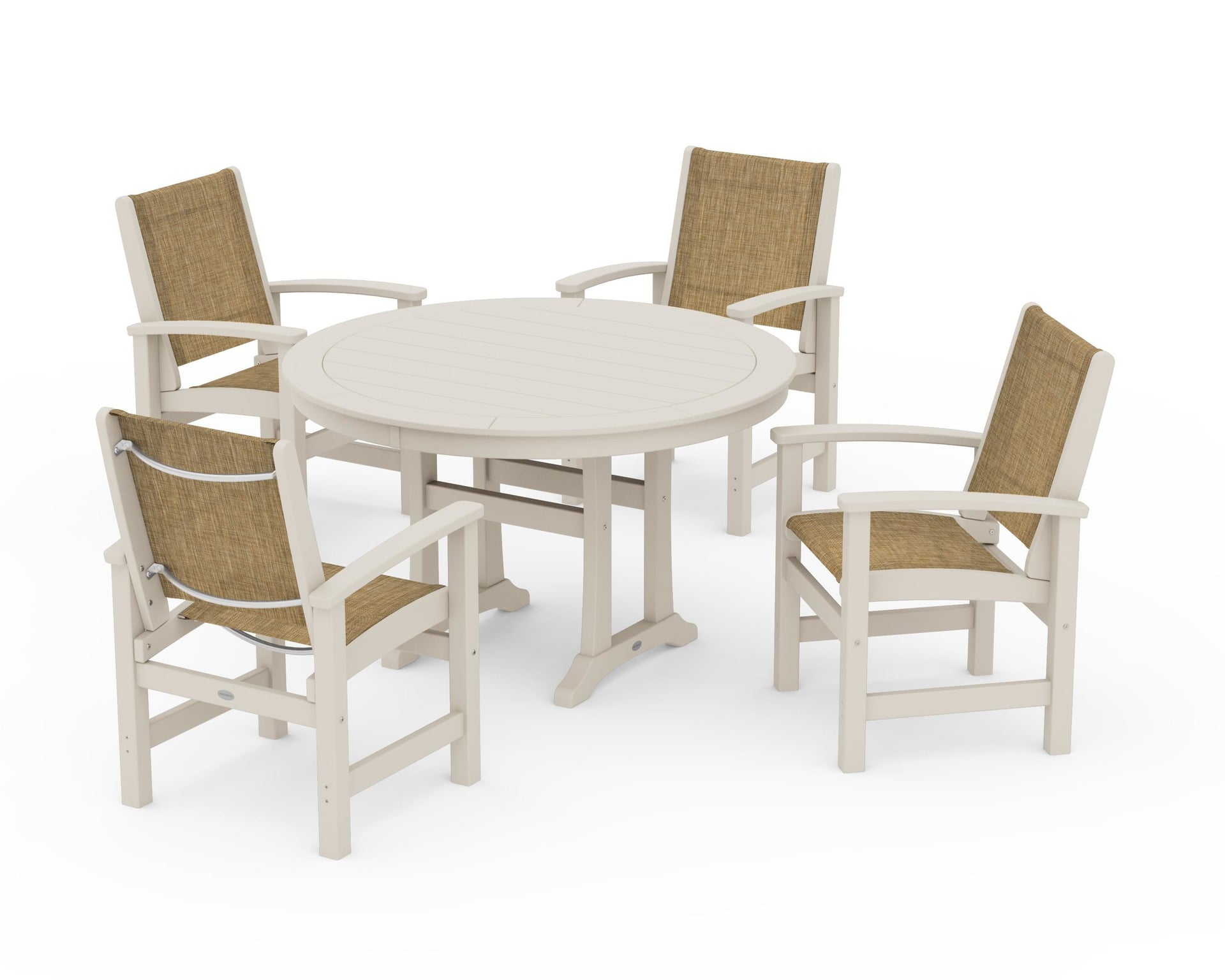 Coastal 5-Piece Round Dining Set with Trestle Legs