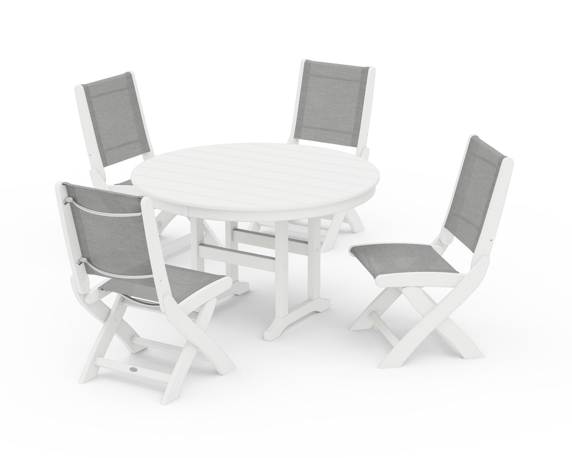 Coastal Folding Side Chair 5-Piece Round Dining Set