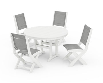 Coastal Folding Side Chair 5-Piece Round Dining Set