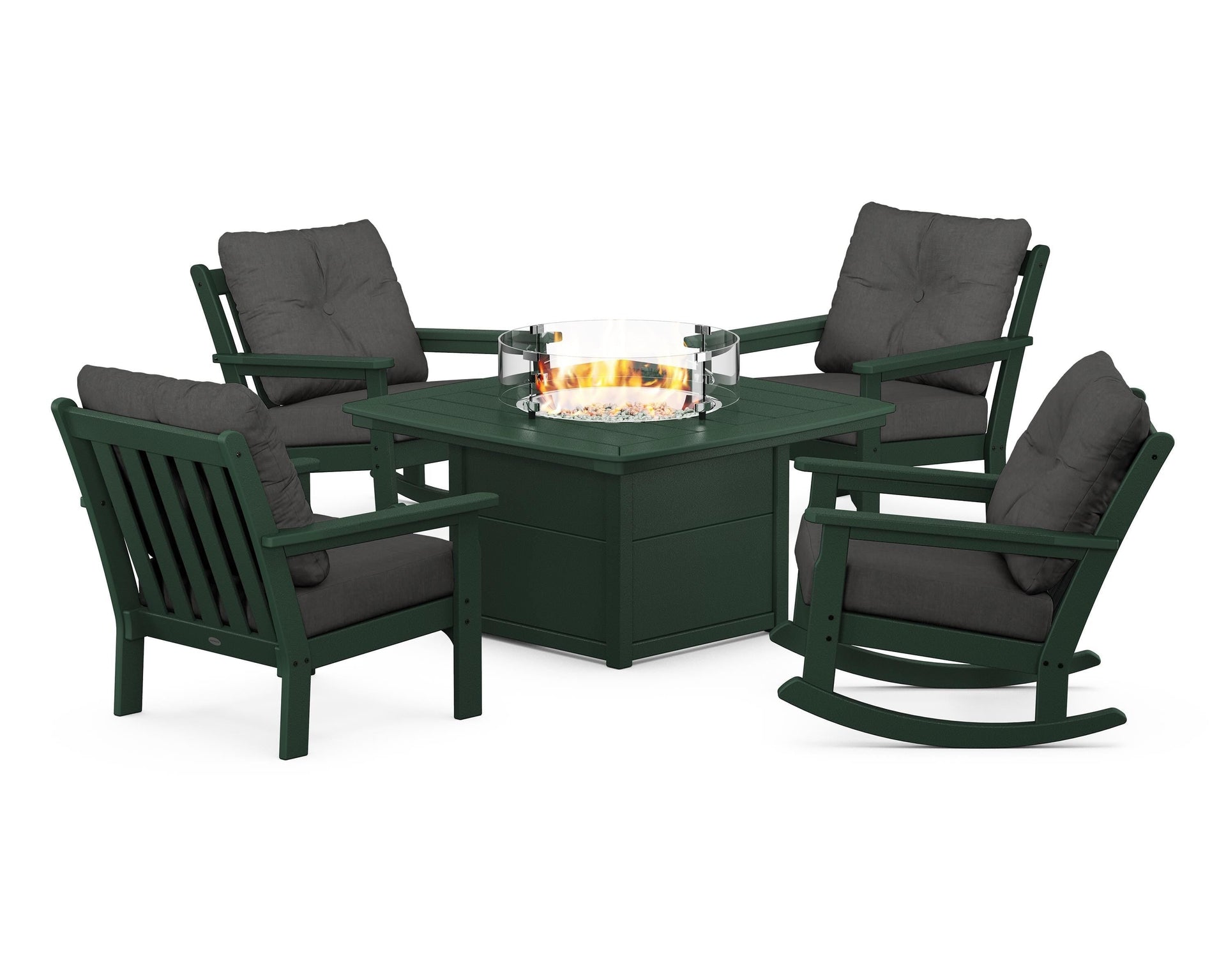 Vineyard 5-Piece Deep Seating Rocking Chair Conversation Set with Fire Pit Table