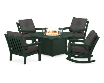 Vineyard 5-Piece Deep Seating Rocking Chair Conversation Set with Fire Pit Table