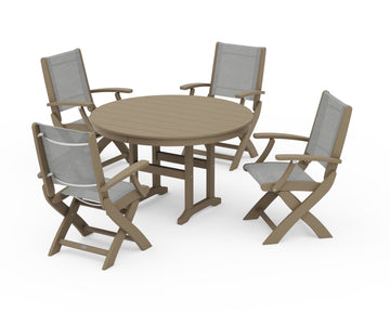 Coastal Folding Chair 5-Piece Round Dining Set