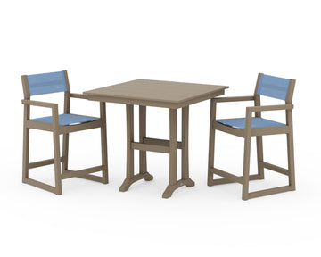EDGE Sling Arm Chair 3-Piece Farmhouse Counter Set with Trestle Legs