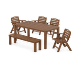 Nautical Folding Lowback Chair 6-Piece Parsons Dining Set with Bench