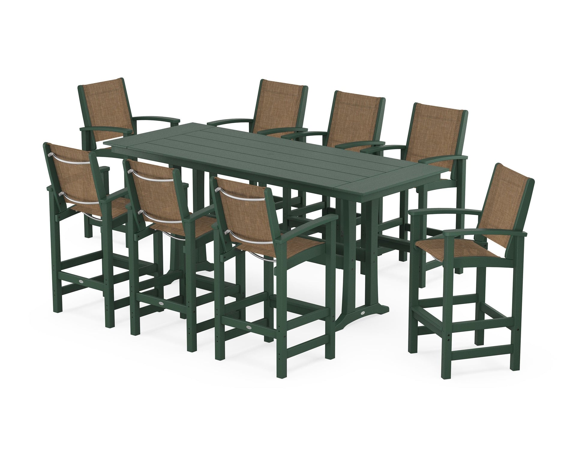 Coastal 9-Piece Farmhouse Bar Set with Trestle Legs
