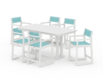 EDGE Sling Arm Chair 7-Piece Farmhouse Counter Set with Trestle Legs