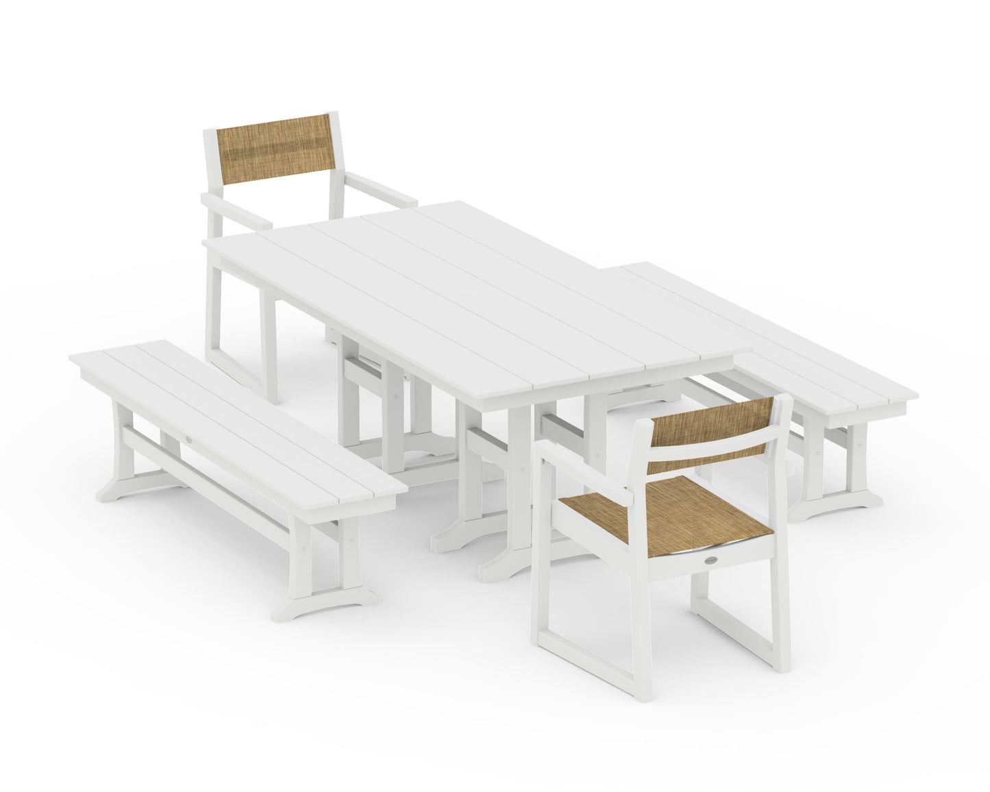 EDGE Sling Arm Chair 5-Piece Farmhouse Dining Set with Benches