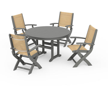 Coastal Folding Chair 5-Piece Round Dining Set