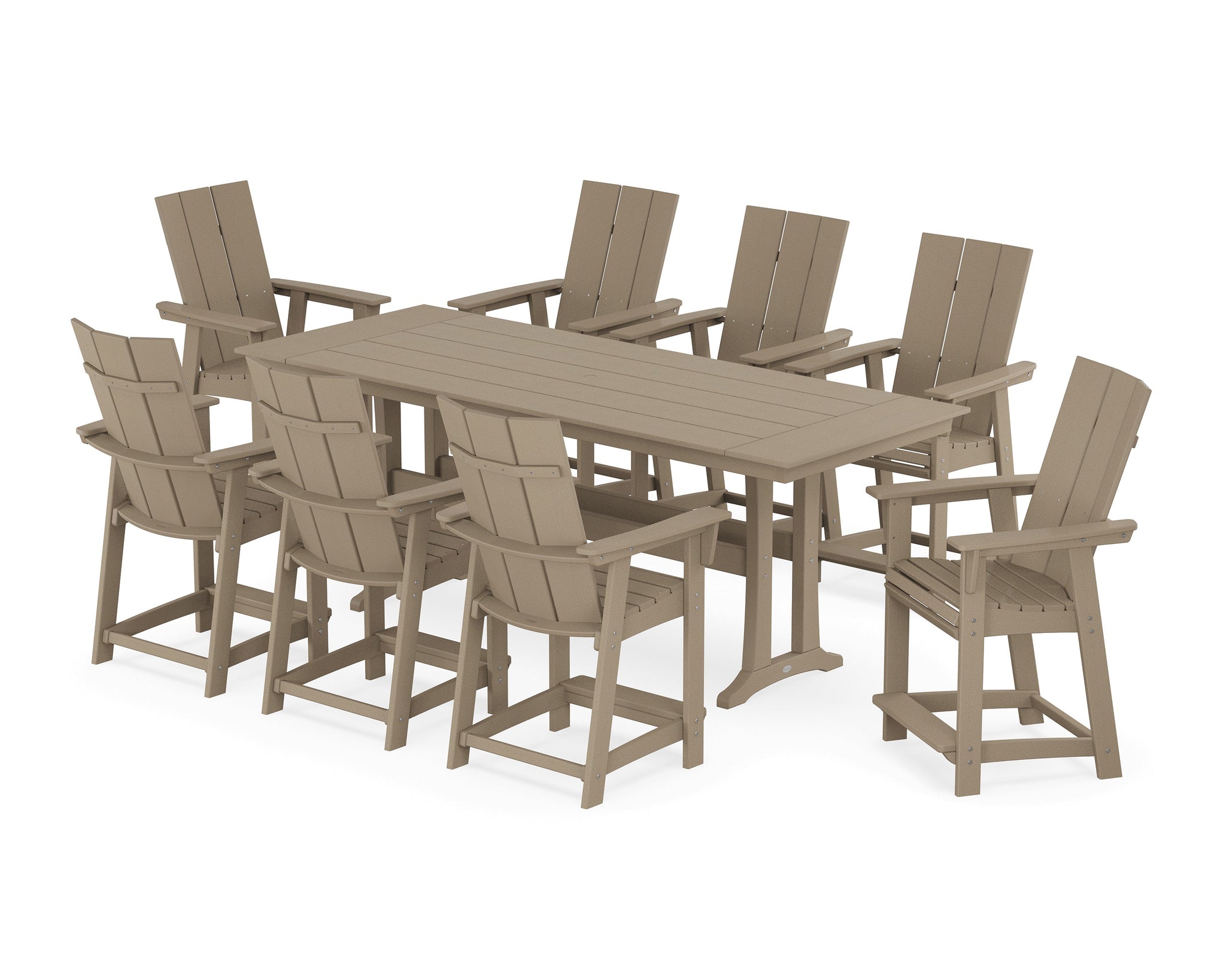 Modern Curveback Adirondack 9-Piece Farmhouse Counter Set with Trestle Legs