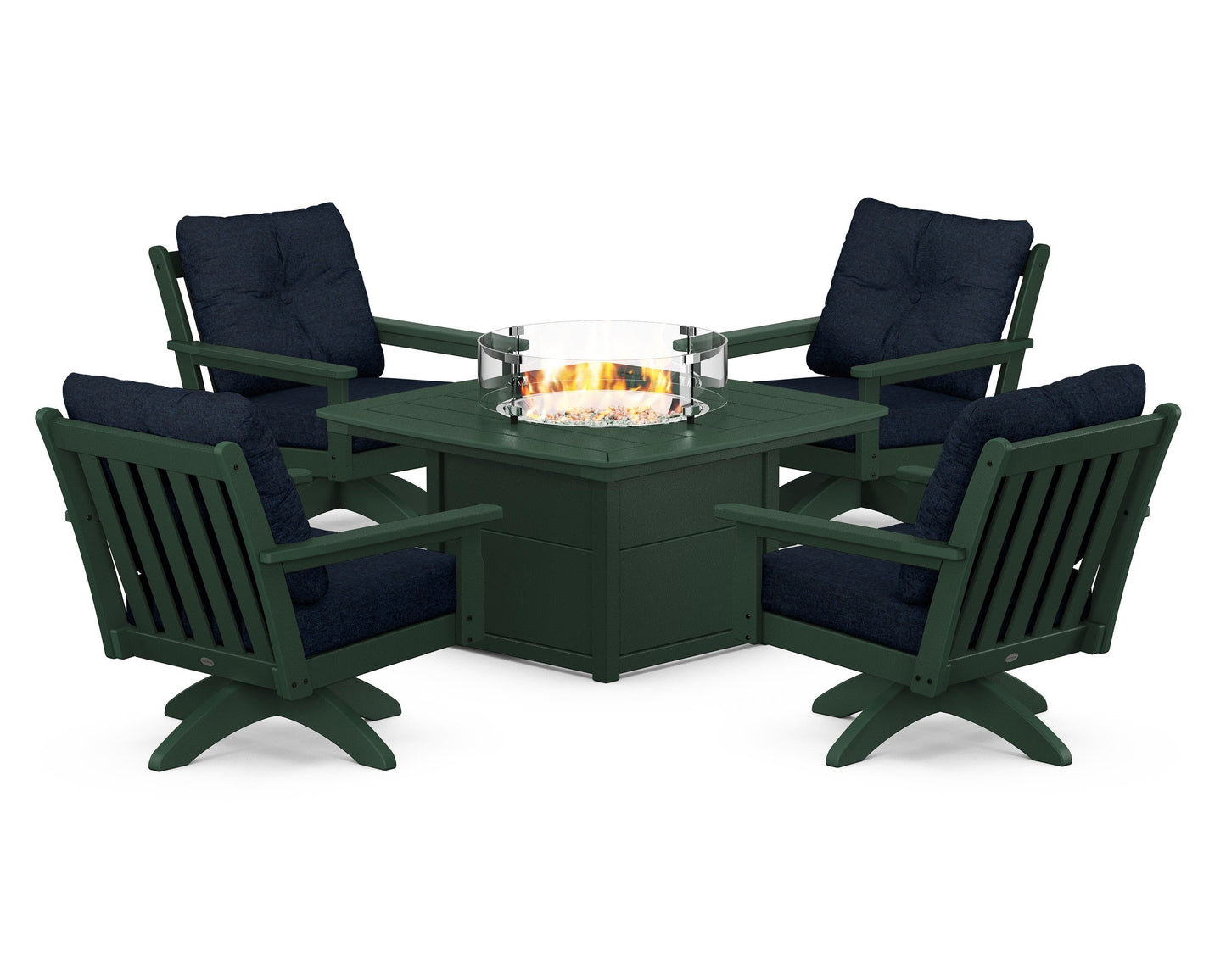 Vineyard 5-Piece Deep Seating Swivel Conversation Set with Fire Pit Table