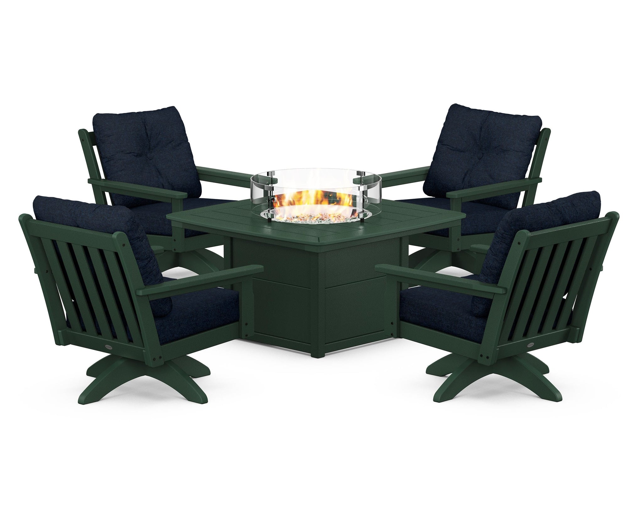 Vineyard 5-Piece Deep Seating Swivel Conversation Set with Fire Pit Table