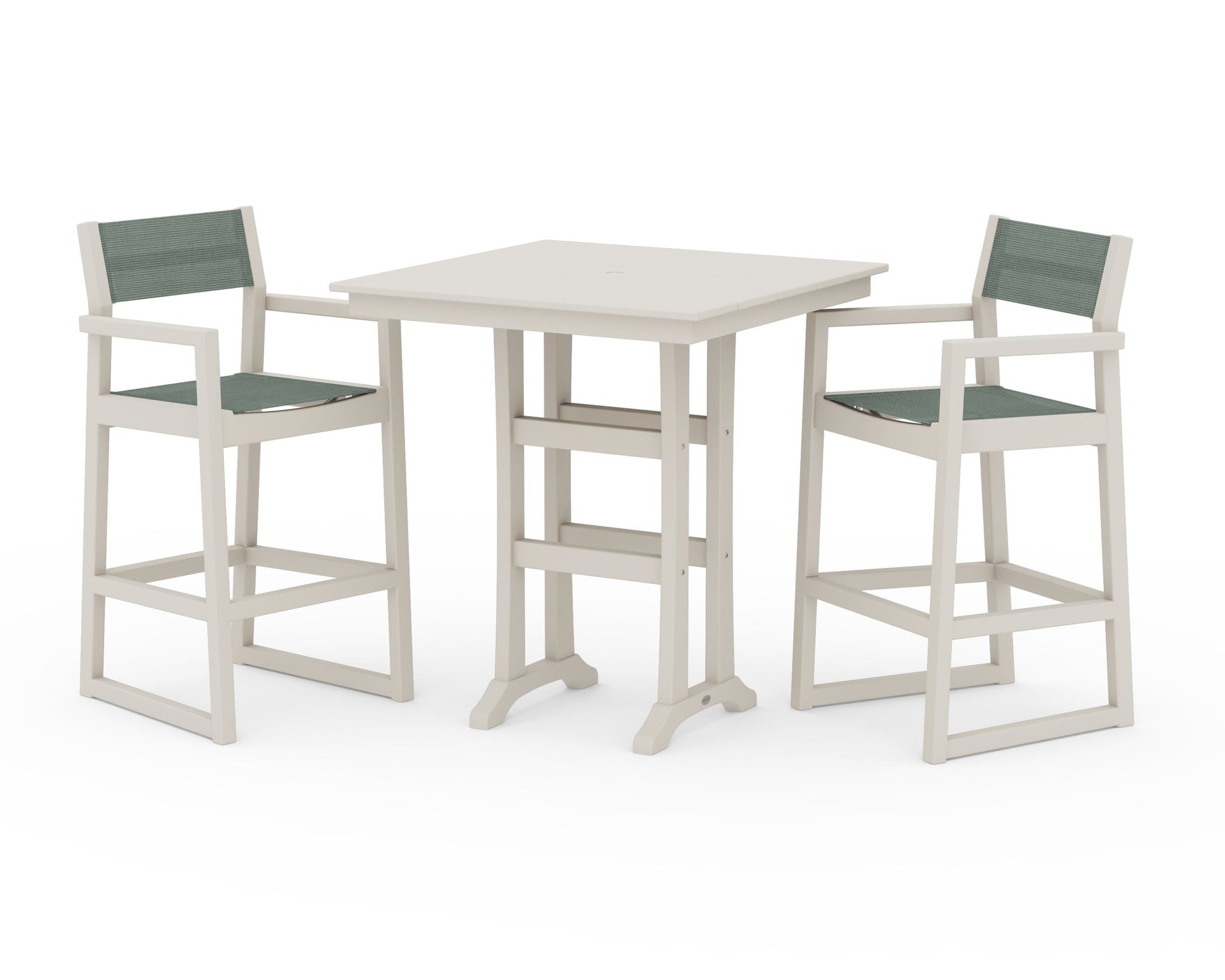 EDGE Sling Arm Chair 3-Piece Farmhouse Bar Set with Trestle Legs
