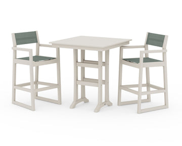 EDGE Sling Arm Chair 3-Piece Farmhouse Bar Set with Trestle Legs