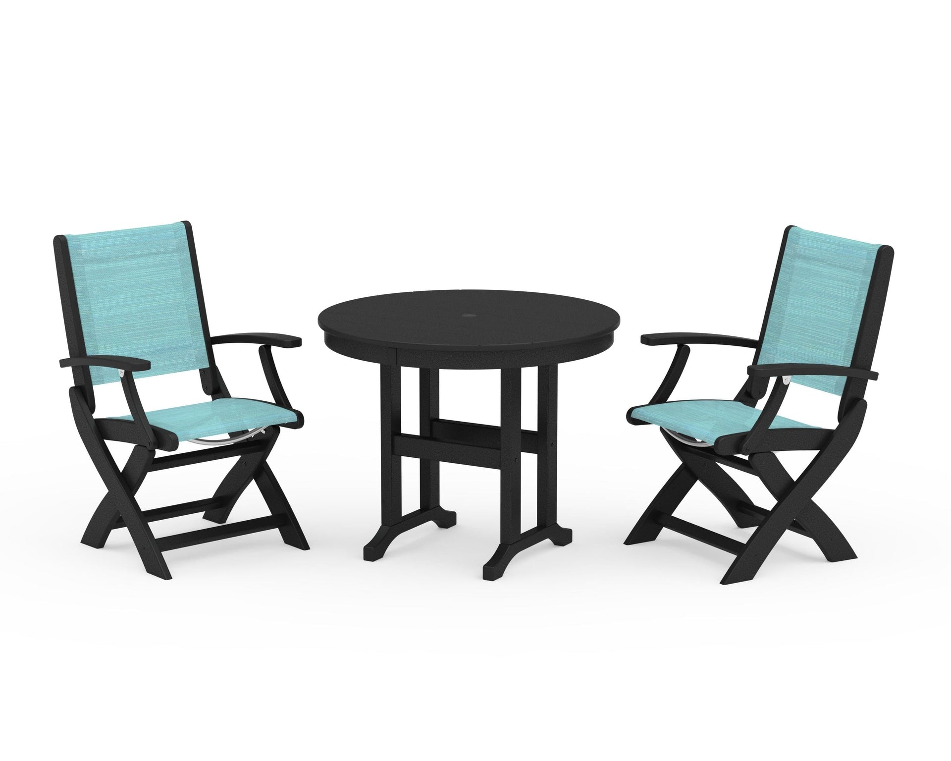 Coastal Folding Chair 3-Piece Round Dining Set