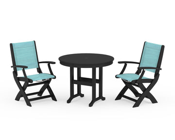 Coastal Folding Chair 3-Piece Round Dining Set