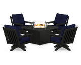 Vineyard 5-Piece Deep Seating Swivel Conversation Set with Fire Pit Table