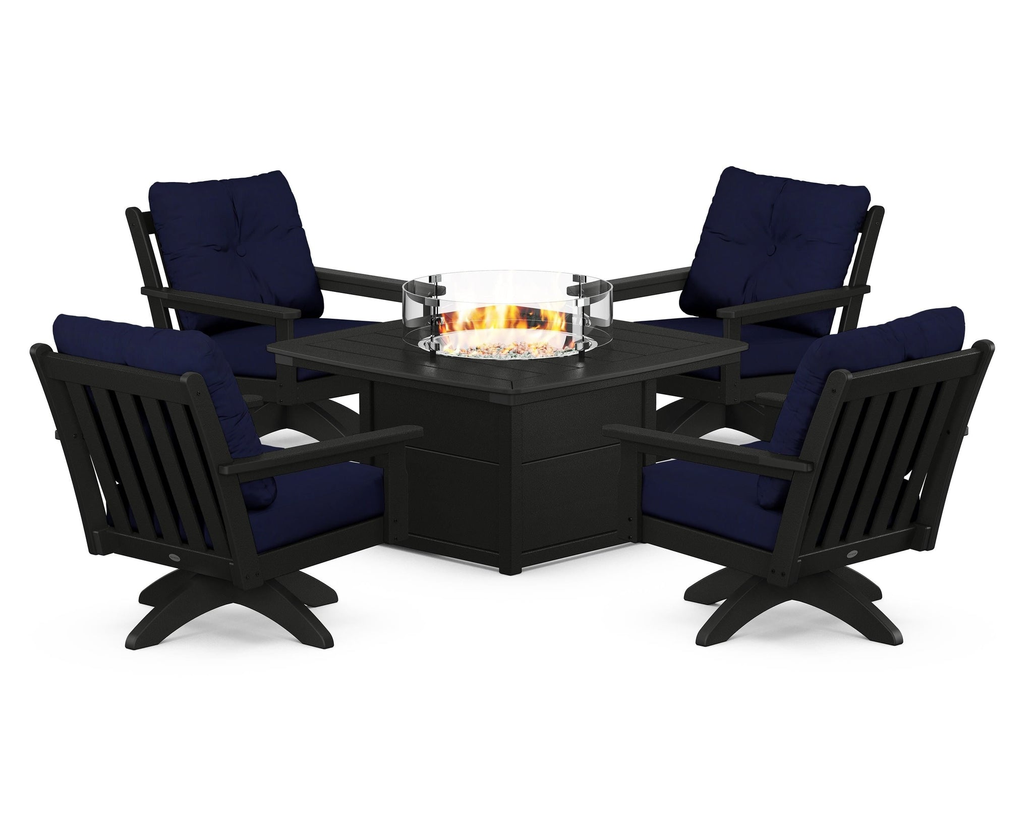 Vineyard 5-Piece Deep Seating Swivel Conversation Set with Fire Pit Table