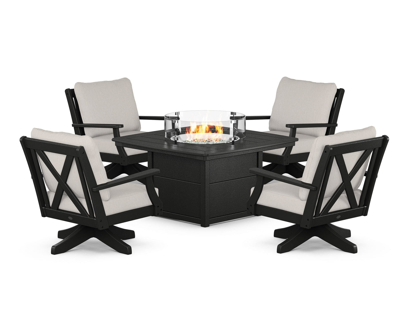 Braxton 5-Piece Deep Seating Swivel Conversation Set with Fire Pit Table