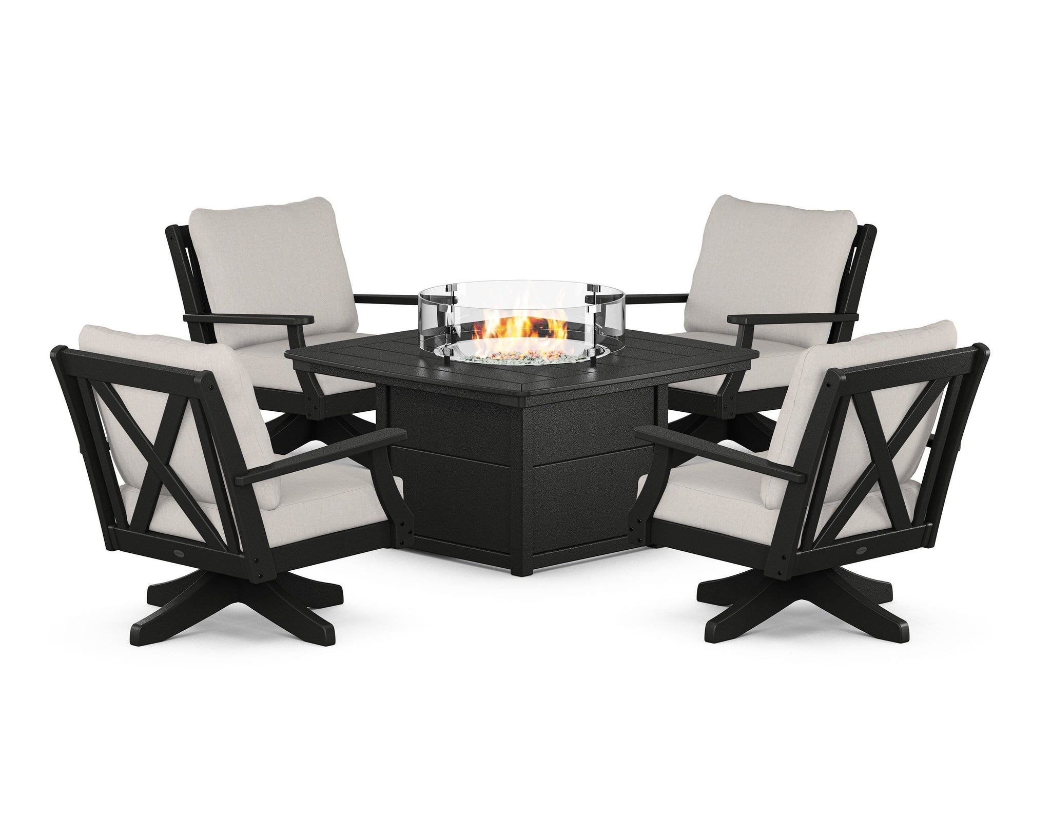 Braxton 5-Piece Deep Seating Swivel Conversation Set with Fire Pit Table
