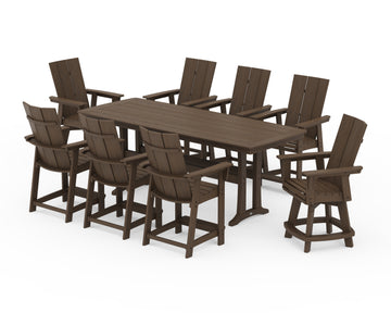 Modern Curveback Adirondack Swivel 9-Piece Counter Set with Trestle Legs