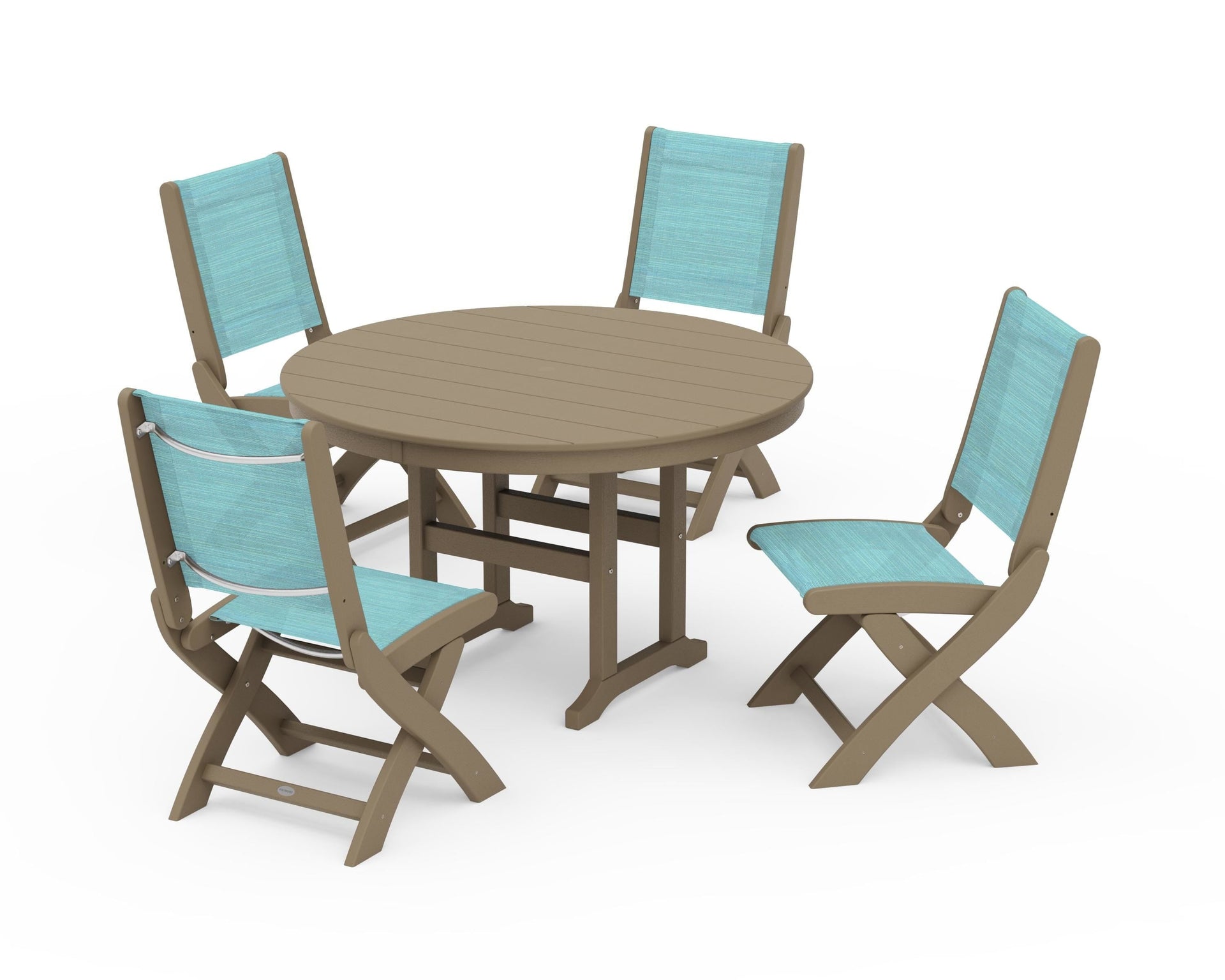 Coastal Folding Side Chair 5-Piece Round Dining Set