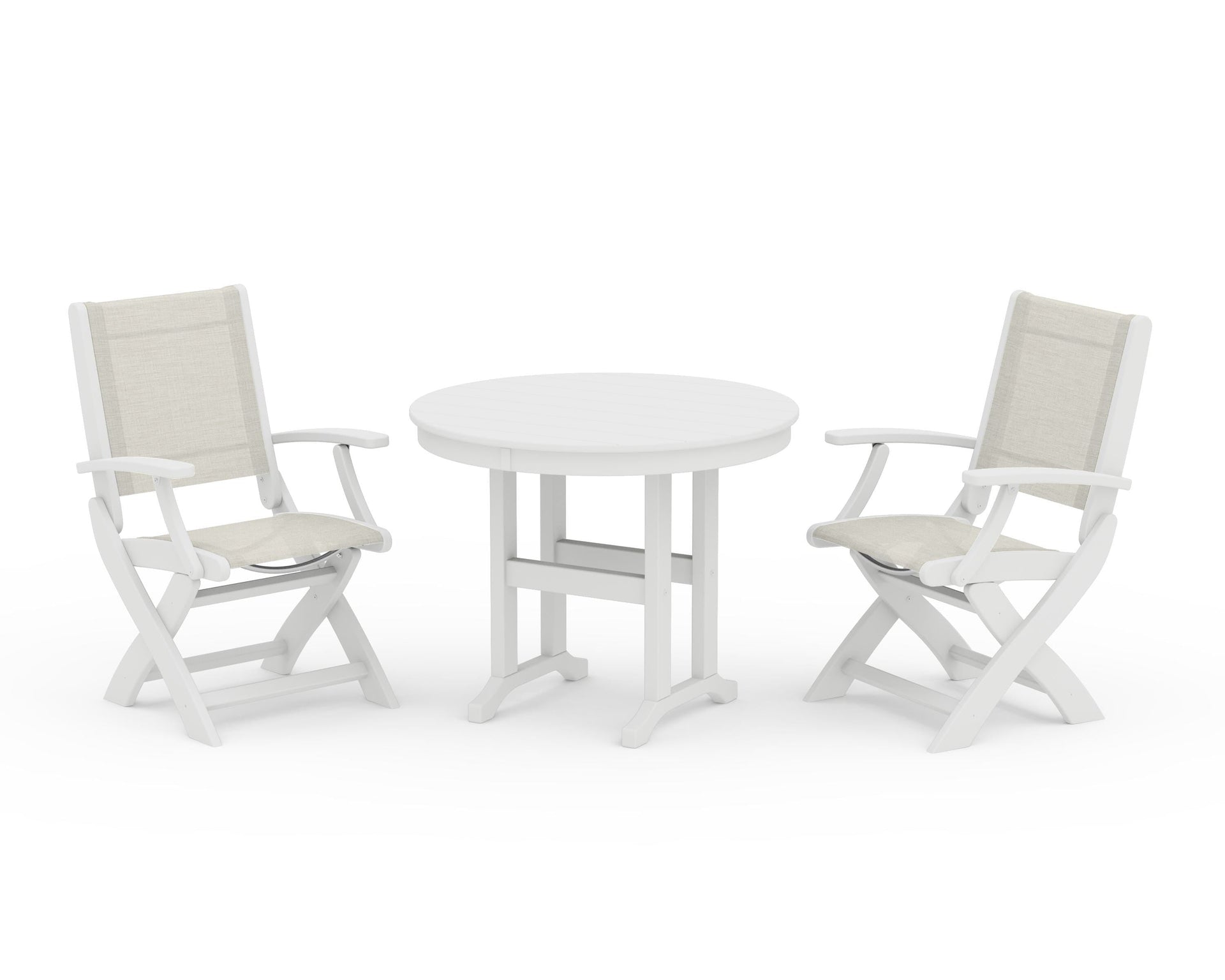 Coastal Folding Chair 3-Piece Round Dining Set