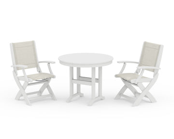 Coastal Folding Chair 3-Piece Round Dining Set