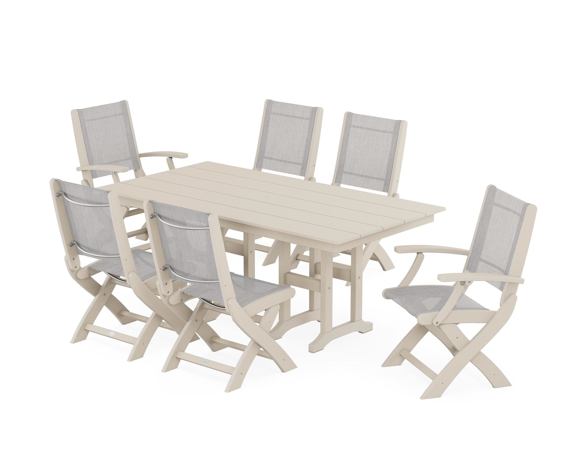 Coastal Folding Chair 7-Piece Farmhouse Dining Set
