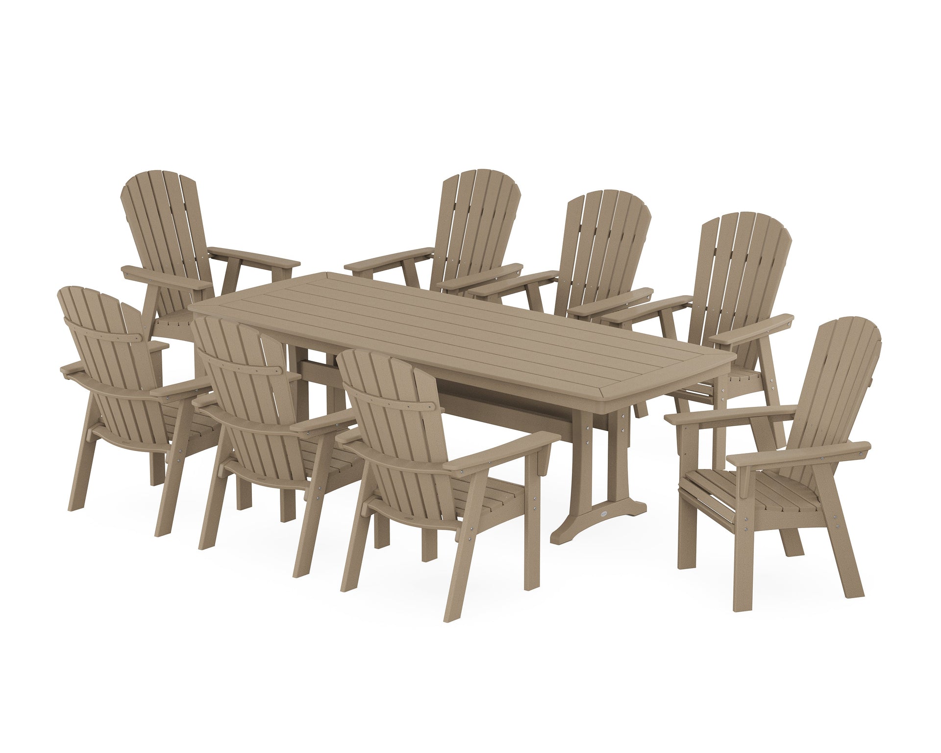 Nautical Curveback Adirondack 9-Piece Dining Set with Trestle Legs