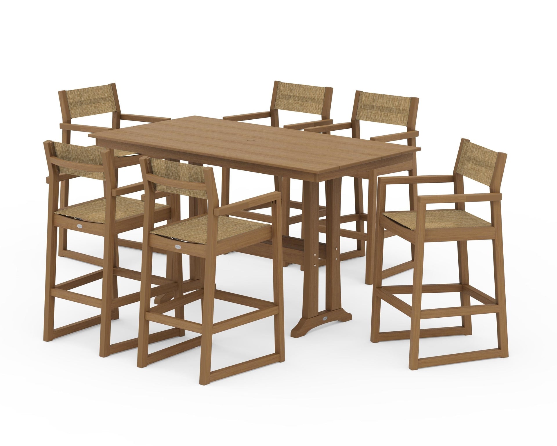 EDGE Sling Arm Chair 7-Piece Farmhouse Bar Set with Trestle Legs