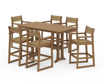 EDGE Sling Arm Chair 7-Piece Farmhouse Bar Set with Trestle Legs
