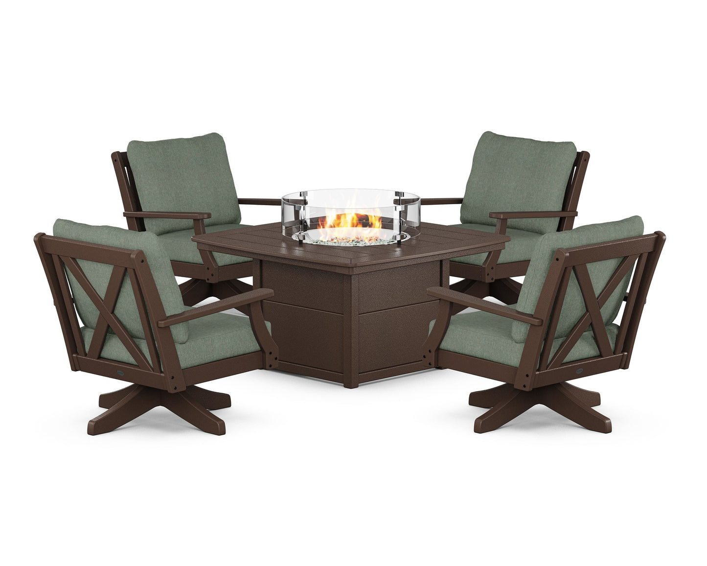 Braxton 5-Piece Deep Seating Swivel Conversation Set with Fire Pit Table