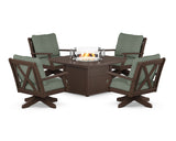 Braxton 5-Piece Deep Seating Swivel Conversation Set with Fire Pit Table