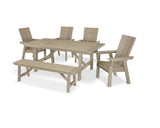 Modern Curveback Adirondack 6-Piece Rustic Farmhouse Dining Set with Bench