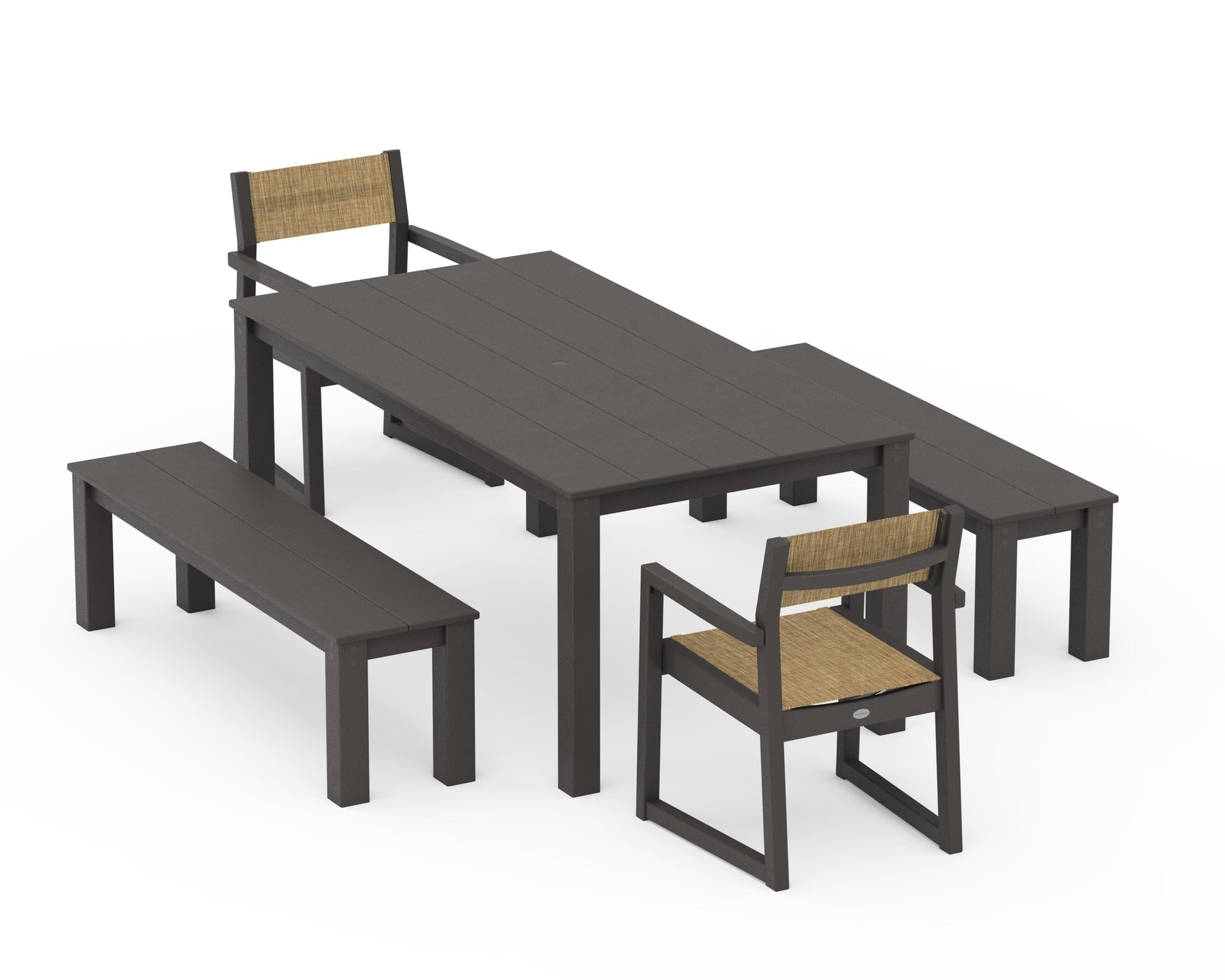 EDGE Sling Arm Chair 5-Piece Parsons Dining Set with Benches