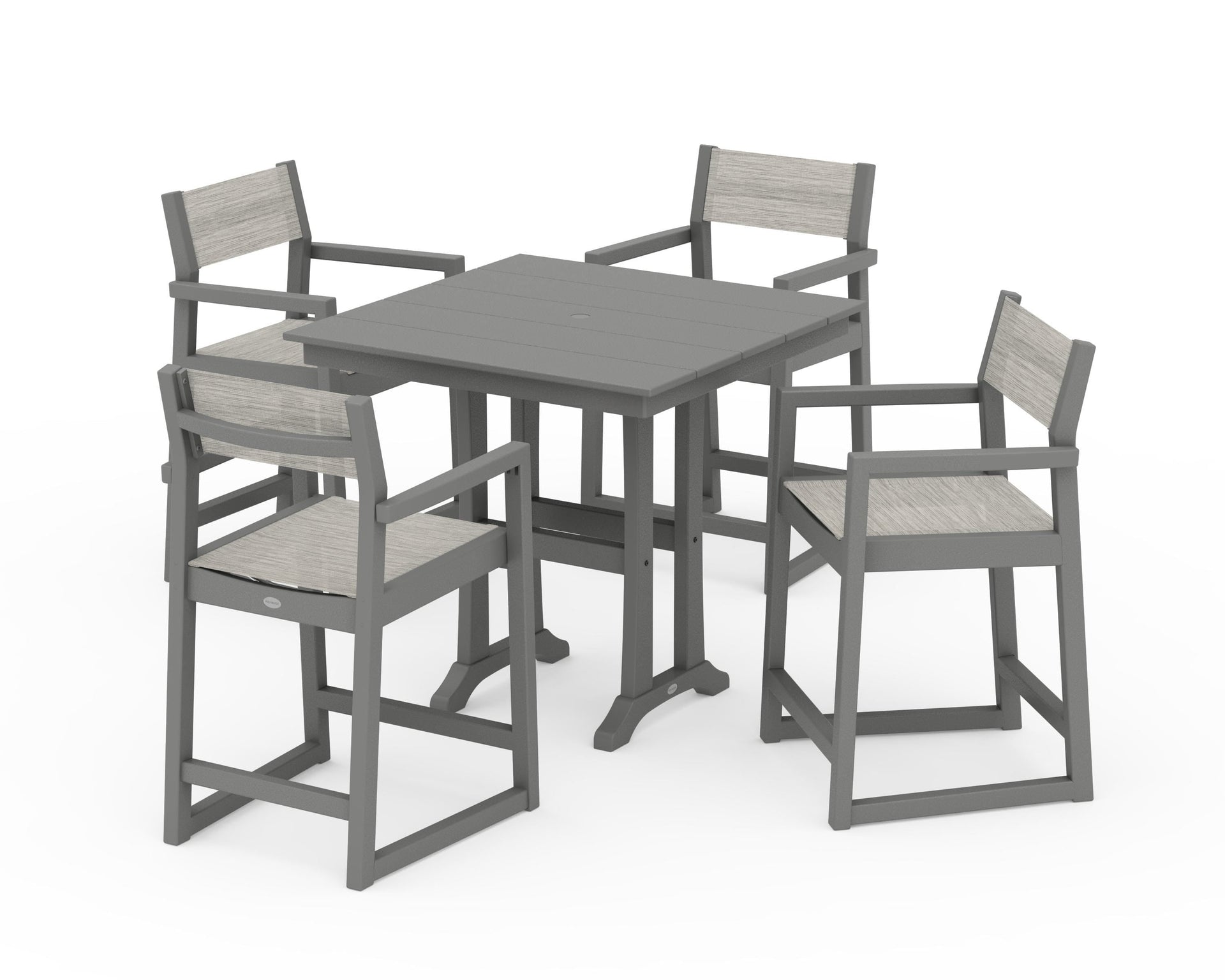 EDGE Sling Arm Chair 5-Piece Farmhouse Counter Set with Trestle Legs