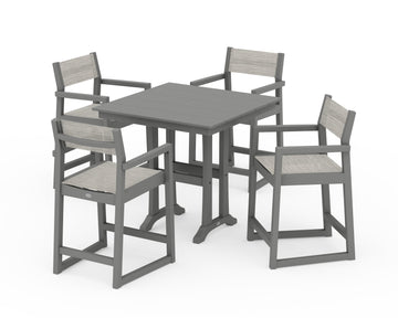 EDGE Sling Arm Chair 5-Piece Farmhouse Counter Set with Trestle Legs