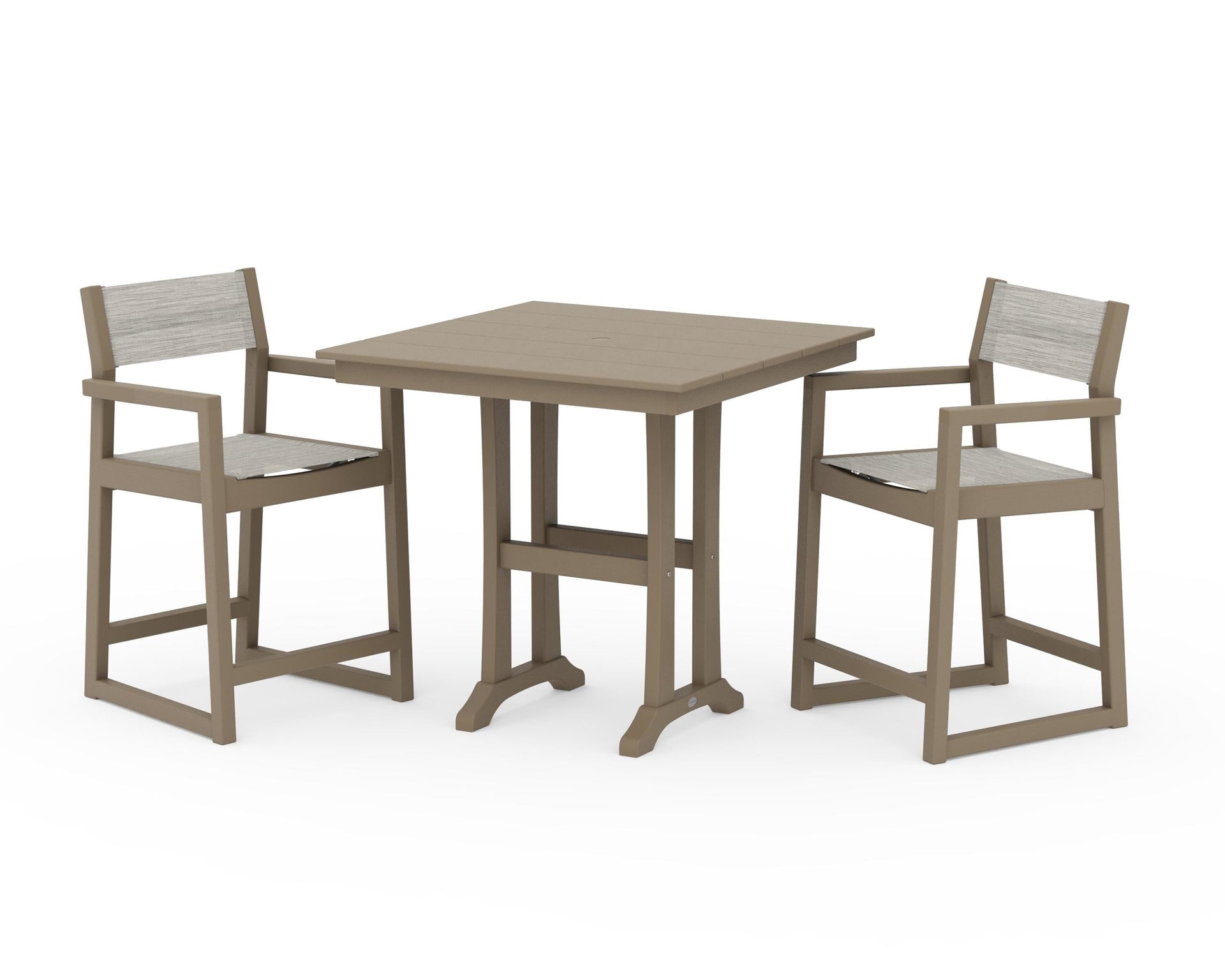 EDGE Sling Arm Chair 3-Piece Farmhouse Counter Set with Trestle Legs