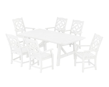 Chinoiserie Arm Chair 7-Piece Rustic Farmhouse Dining Set