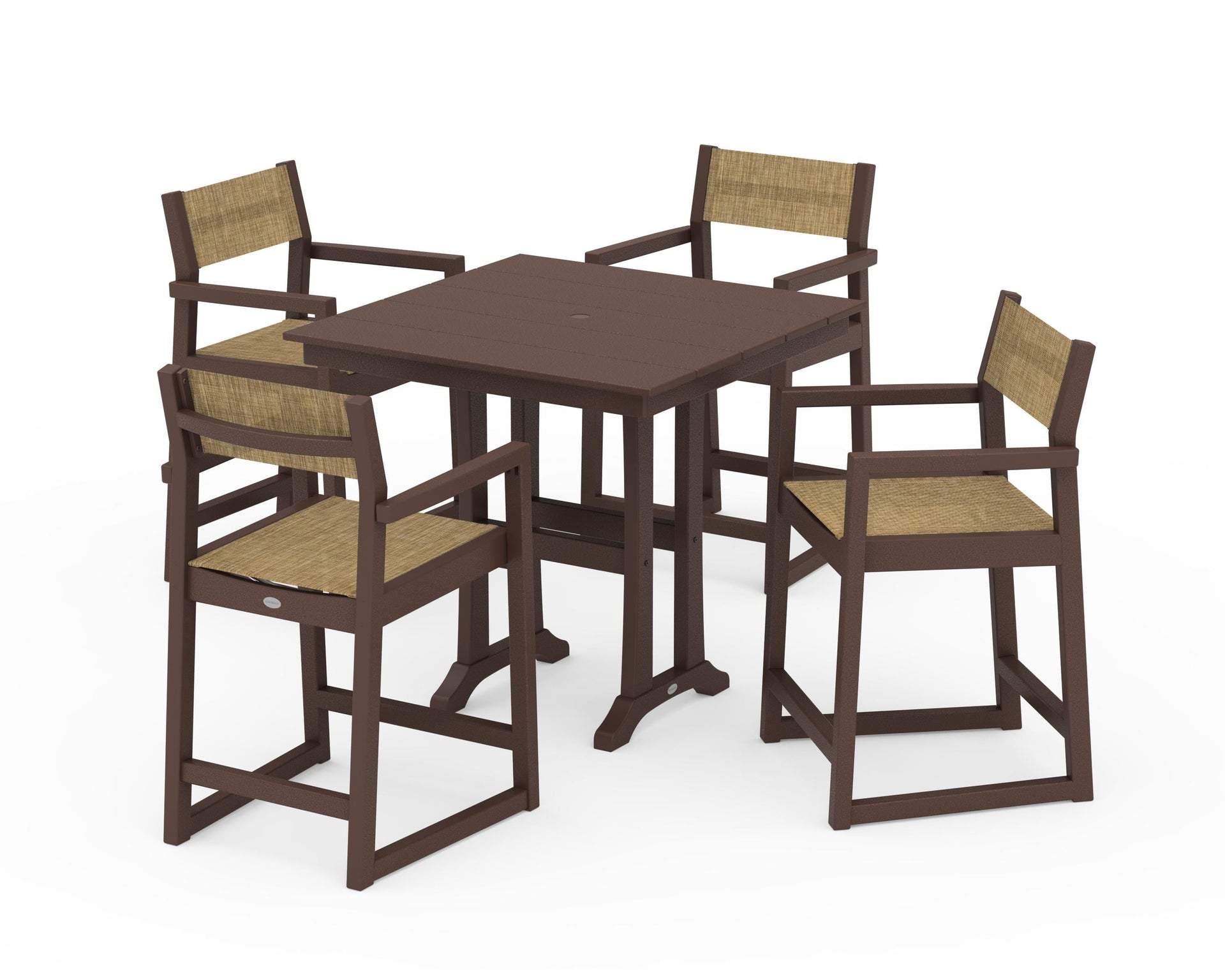 EDGE Sling Arm Chair 5-Piece Farmhouse Counter Set with Trestle Legs